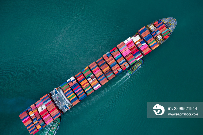 business and shipping cargo containers by special large shipping vessels service industry transportation import and export international products open sea aerial view