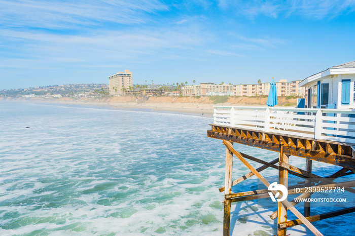 Pacific beach shoreline seen from the pier