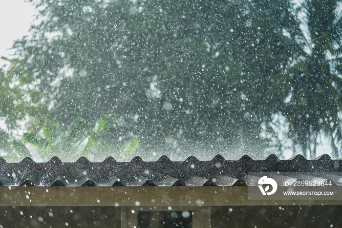 Storm rain on the roof of the house.