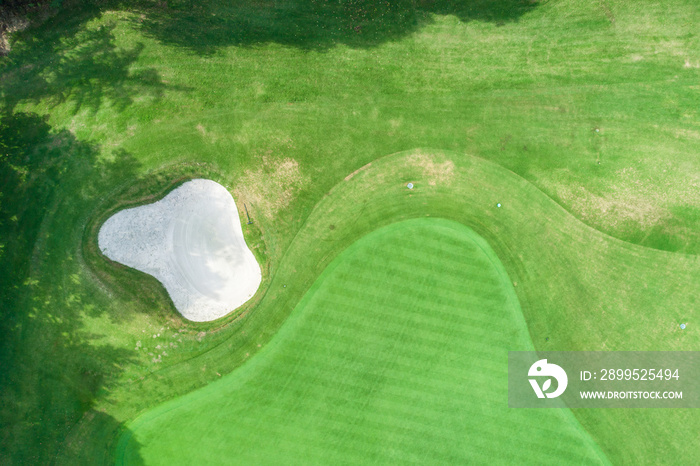 Aerial view of a beautiful green golf course