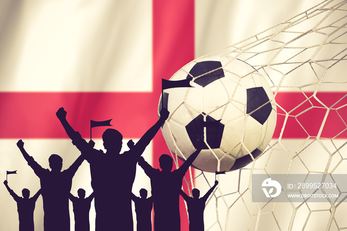 silhouettes of Soccer fans with flag of England .Cheer Concept v