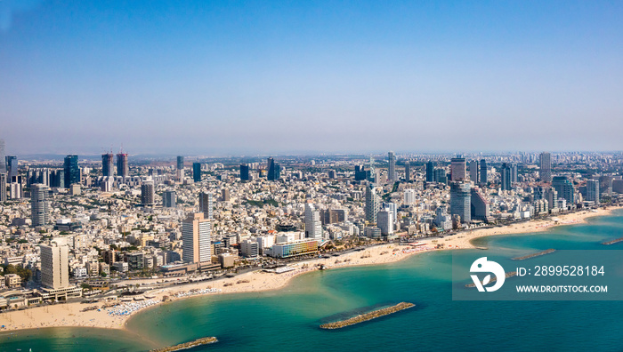 Aerial  view of Mediterranean Seashore of Tel Aviv, Israel.