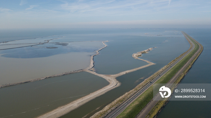 Aerial of a nature reserve area in lake Markermeer Holland the Marker Wadden