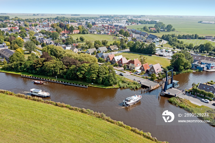 Aerial from the traditional town Akkrum in Friesland the Netherlands