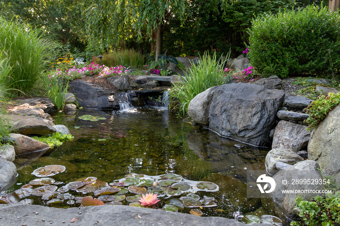 Landscape architecture for spring and summer garden featuring Koi Pond and Gazebo