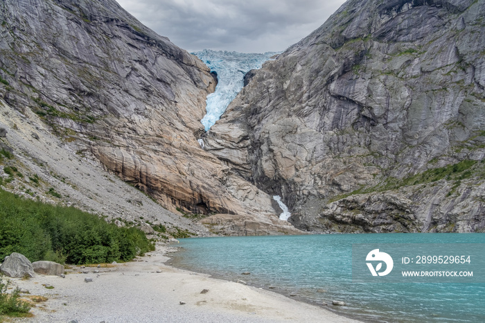 Briksdalsbreen (Briksdal glacier), one of the most accessible and best known arms of the Jostedalsbreen glacier, Stryn, Vestland, Norway.