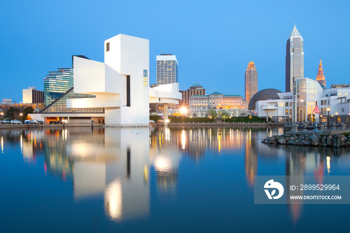 Cityscape of Cleveland harbor, USA