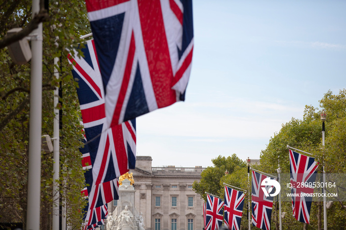 Union Jack flags along The Mall in central London