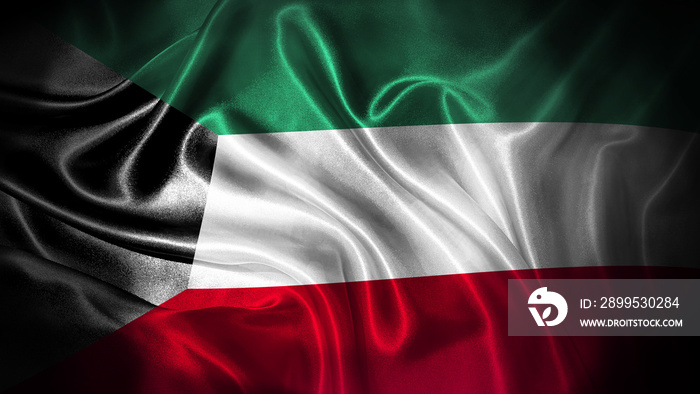 Close up waving flag of Kuwait. National Kuwait flag.