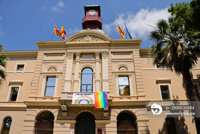 Clot City Council hangs the gay flag to support gay pride in Barcelona.