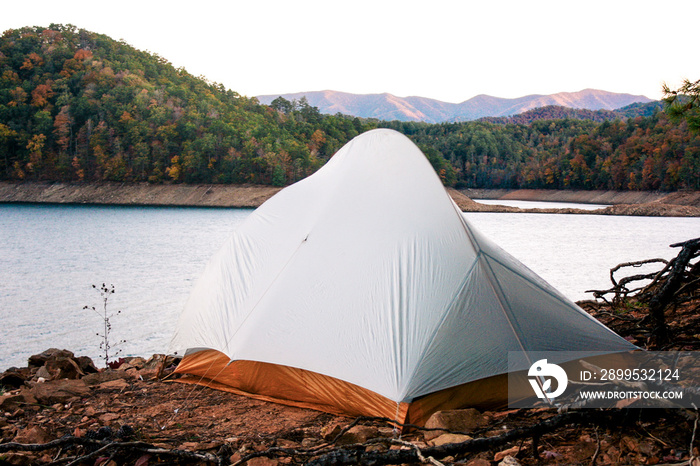 Camping at Lake Fontana in Great Smoky Mountains National Park in North Carolina in Autumn