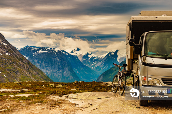 Camper car in norwegian mountains