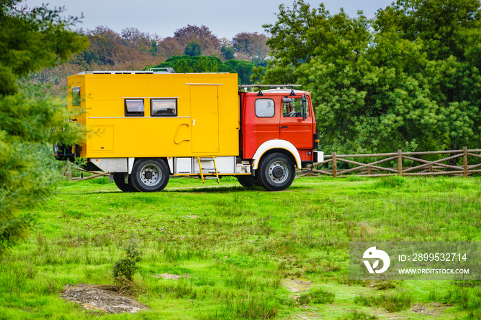 Offroad camper 4x4 truck on nature