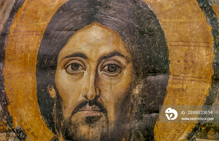 the face of Jesus Christ on an Orthodox fresco