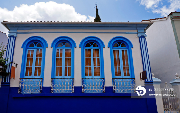 Balconies on facade in Sao Joao del Rei, Brazil