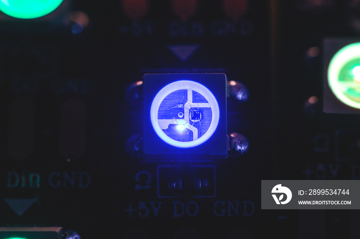 Macro photo of blue LED, RGB LED