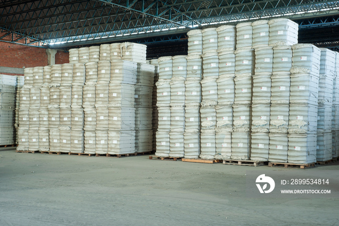 Raw cotton bales in textile factory. Turkey, izmir.