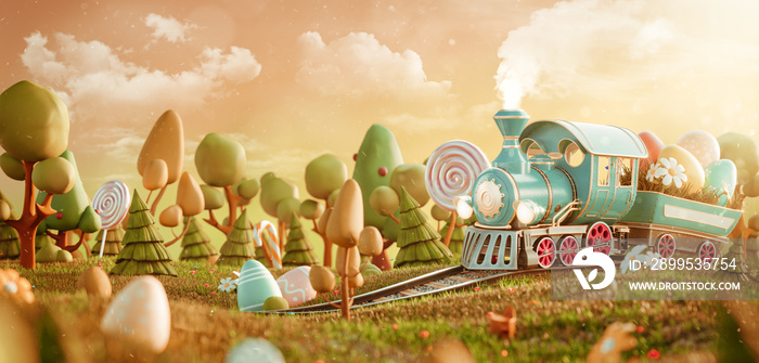 Unusual colorful easter 3d illustration