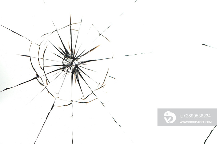 Cracked glass on a white background texture