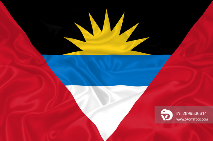 Antigua and Barbuda Flag waving. National flag of Antigua and Barbuda with waves and wind. Official colors and proportion. National Country Flag