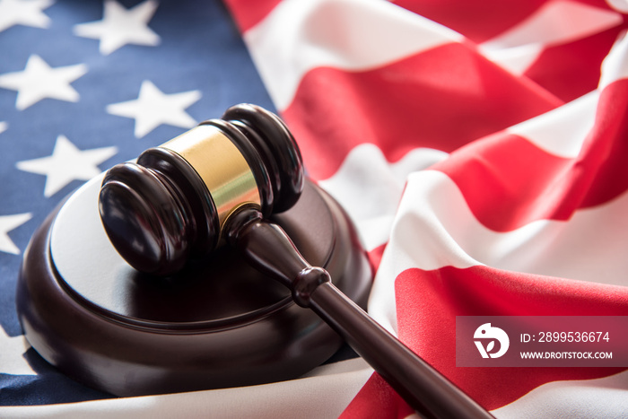 gavel justice hammer on USA flag background