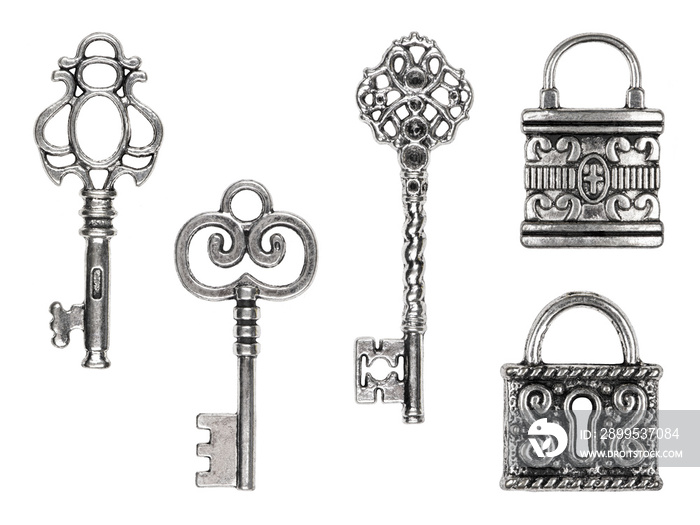 Set of vintage keys and locks