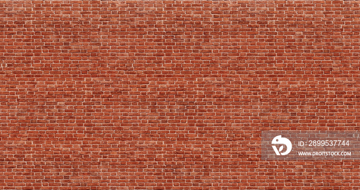 Old red brick wall background, wide panorama of masonry