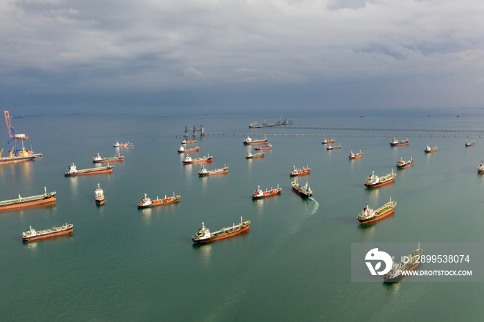 Aerial view of the ship carrying the lpg and oil tanker in the sea port. For energy export and import business for transportation