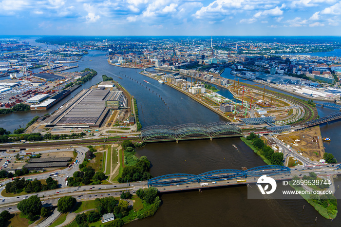 Aerial photography over Hamburg and the elbe