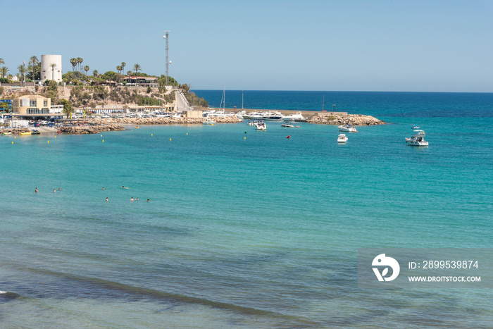 Top view on beach of Cabo Roig and coastline of Dehesa de Campoamor. Province of Alicante. Costa Blanca. Spain