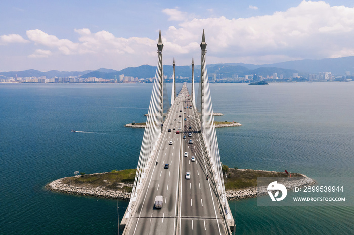 Penang bridge aeriel view in day time.