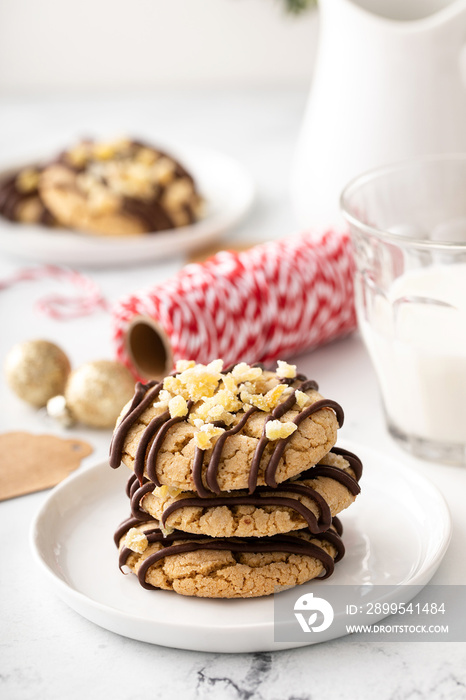 Candied ginger cookies drizzled with chocolate glaze