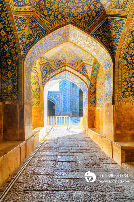 Vaulted arch corridor leading to courtyard of the Shah Mosque