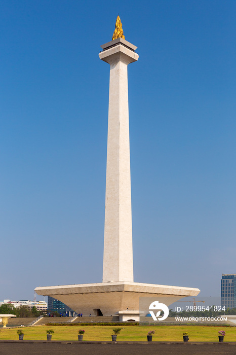 Beautiful view of the National Monument of Indonesia (Monumen Nasional, MoNas) in Jakarta, Indonesia