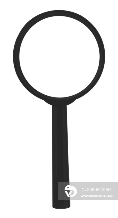 Cutout of an isolated black magnifying glass with a handle  with the transparent png background