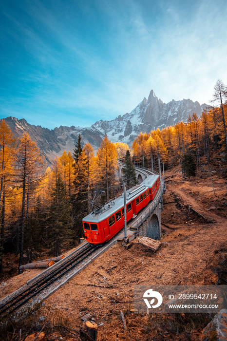 Le train rouge du MONTENVERS à la valllée de Chamonix Mont-Blanc