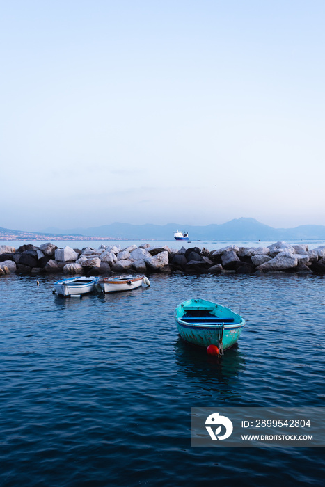 View of Mount Vesuvius and the gulf of Naples at sunset, Italy