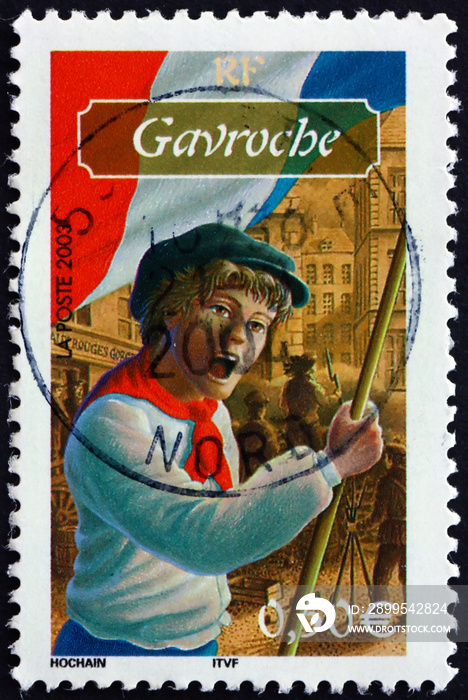 Postage stamp France 2003 Gavroche, from Les Miserables, by Hugo