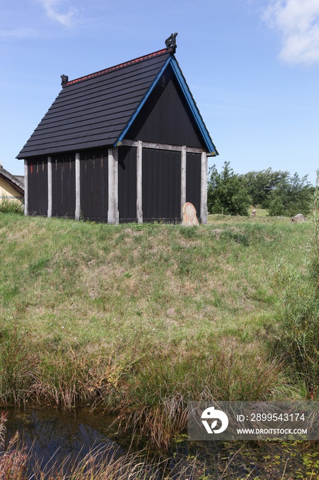 Viking stave church at Bork viking harbour in Denmark