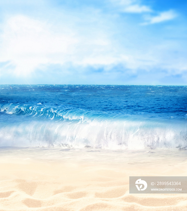 Summer beach background. Sand, sea and sky.