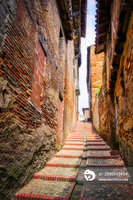 Narrow street and steps in Gaillac, Tarn Department, France