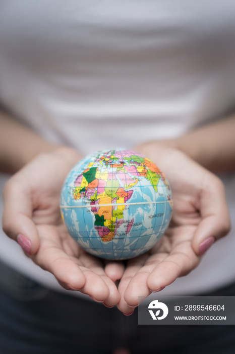 Selective Focus of Hand Holding Globe