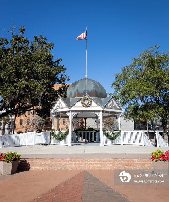 Photo of the gazebo on the downtown square in Ocala Florida on a beautiful sunny day