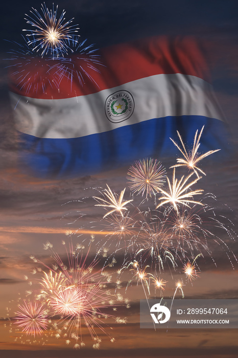 Fireworks and flag of Paraguay