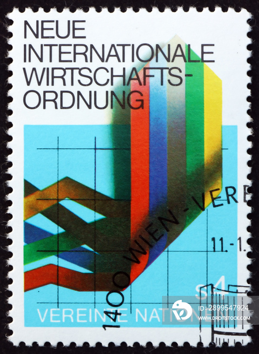 Postage stamp United Nations 1980 graph of economic trends