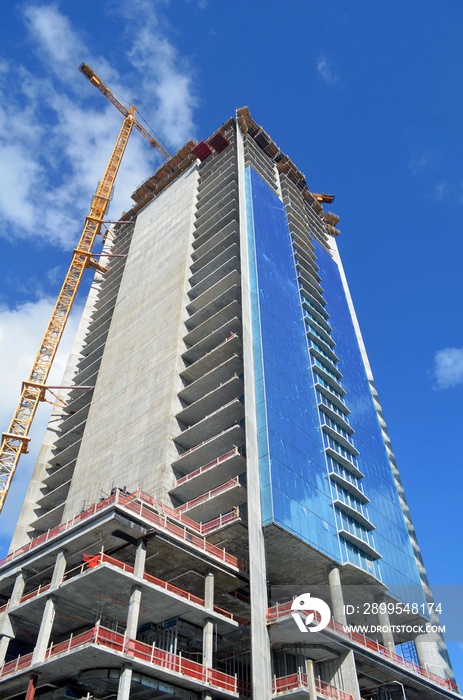 Luxury apartment building tower under construction in downtown Miami,Florida