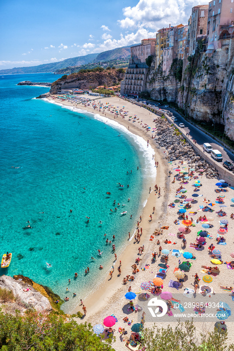 Overhead view of people at the beach, holiday concept in Tropea