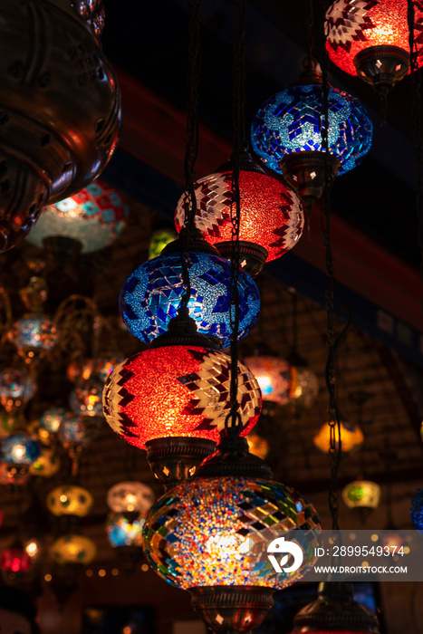 Traditional lamps at the Grand Bazaar in Istanbul, close up.