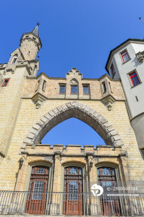 Hauptportal Schloss Sigmaringen, Hohenzollernschloss in der baden-württembergischen Stadt Sigmaringen