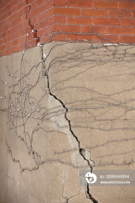 Foundation with Large Crack that extends into the brick wall above it